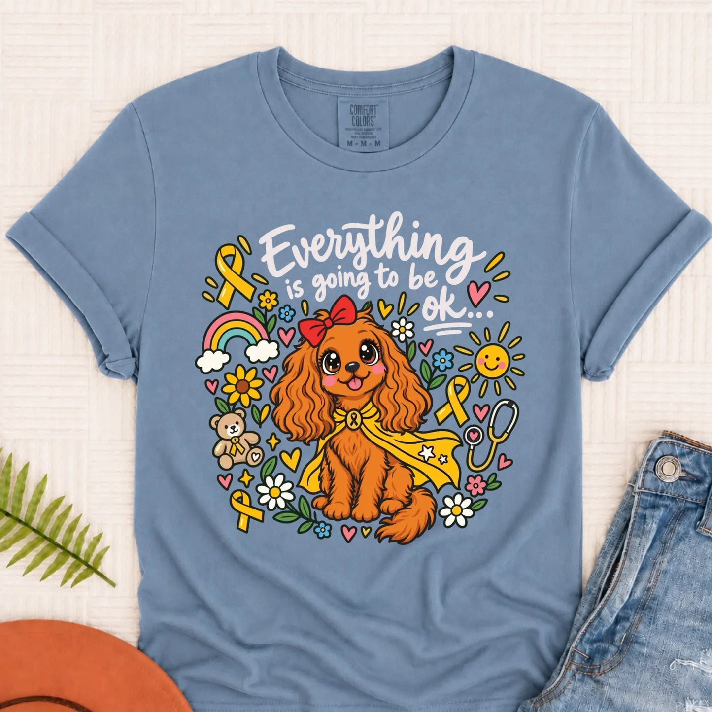 T-Shirt Blue Jean / S Custom Cavalier Childhood Cancer Unisex Tshirt