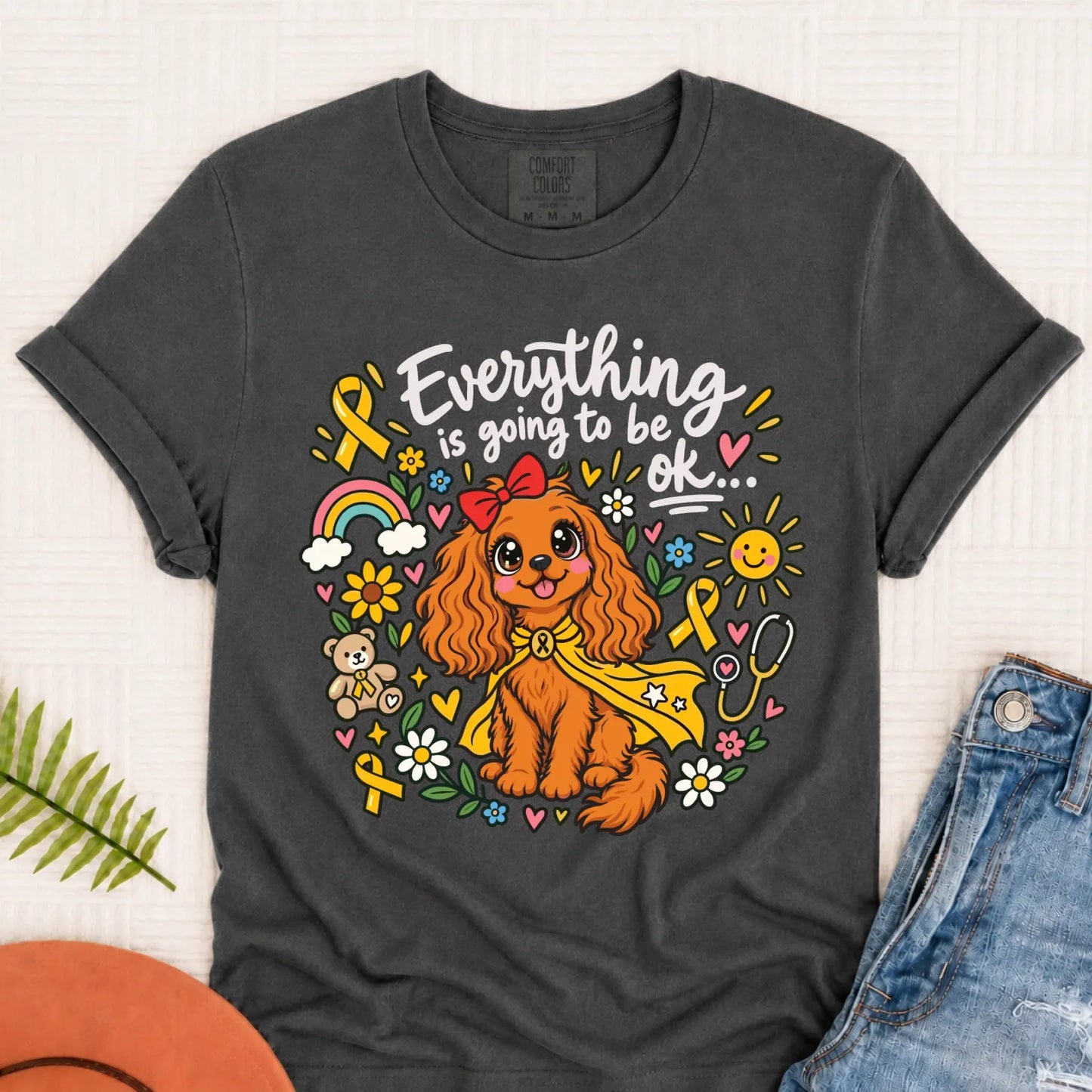T-Shirt Pepper / S Custom Cavalier Childhood Cancer Unisex Tshirt
