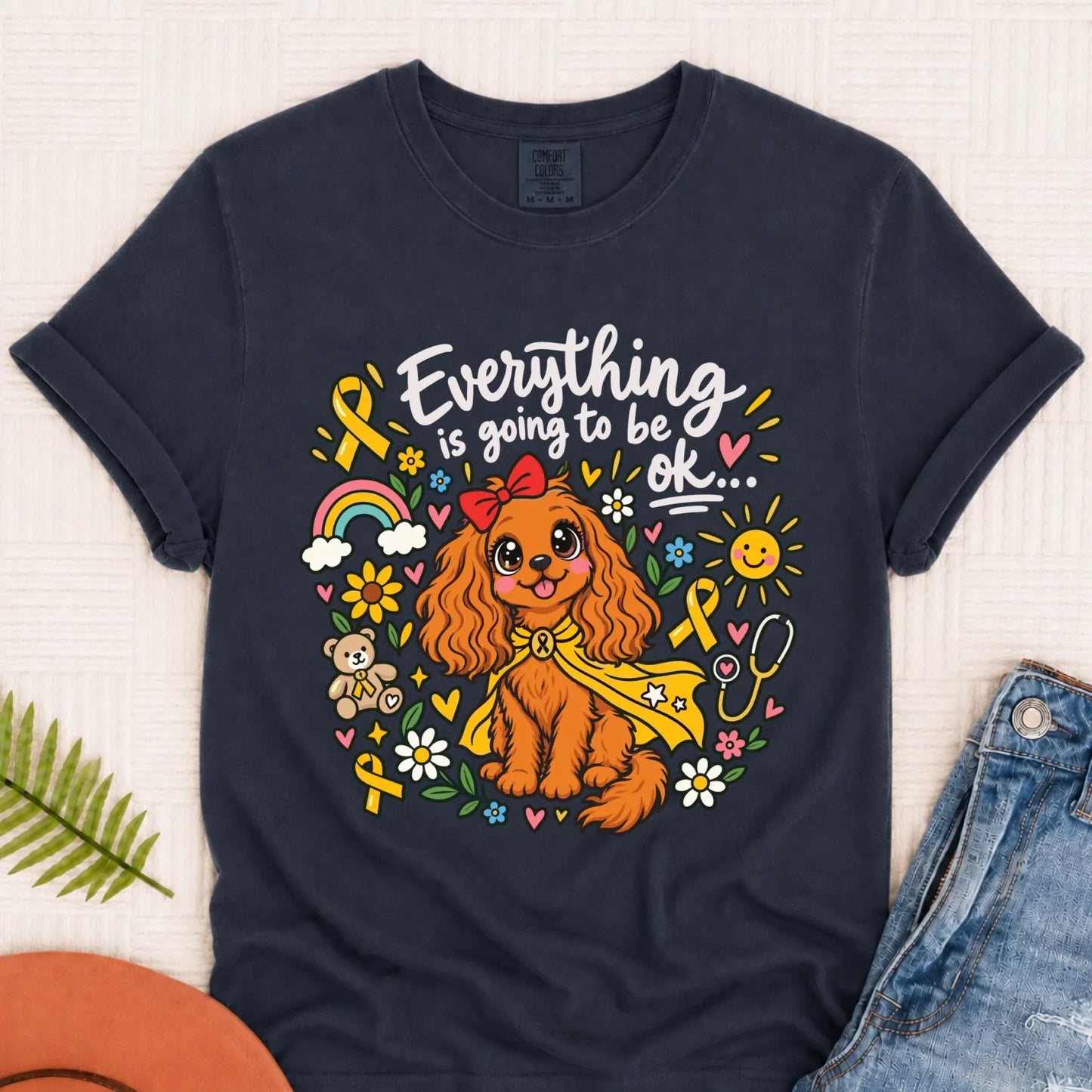 T-Shirt Navy / S Custom Cavalier Childhood Cancer Unisex Tshirt