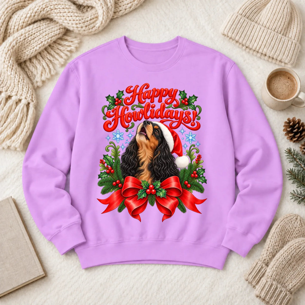 Custom Cavalier Christmas Howlidays Unisex Sweatshirt Neon Violet