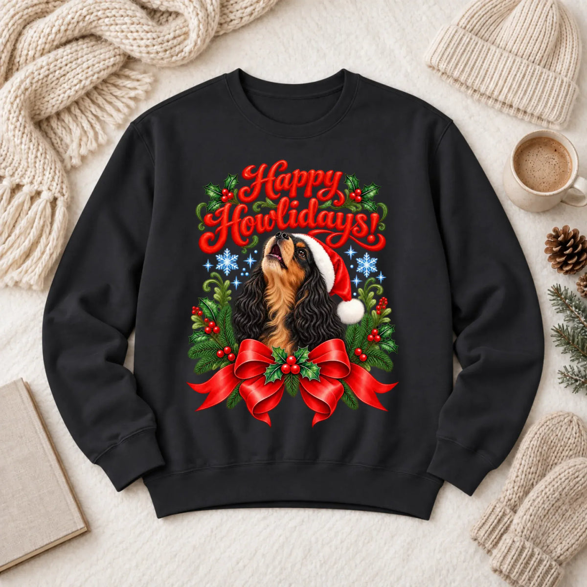 Custom Cavalier Christmas Howlidays Unisex Sweatshirt Black