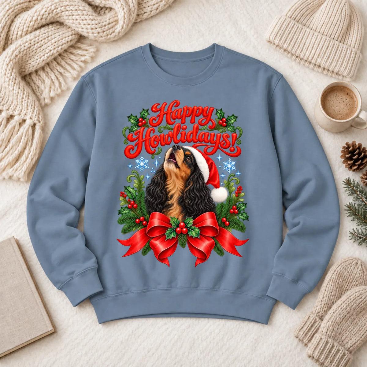 Custom Cavalier Christmas Howlidays Unisex Sweatshirt Blue Jean