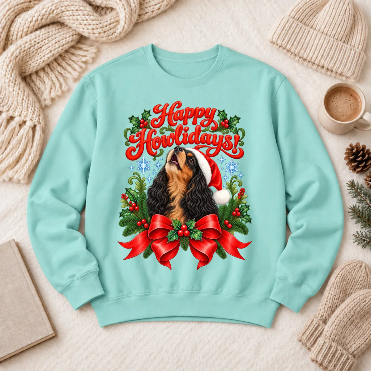 Custom Cavalier Christmas Howlidays Unisex Sweatshirt Chalky Mint