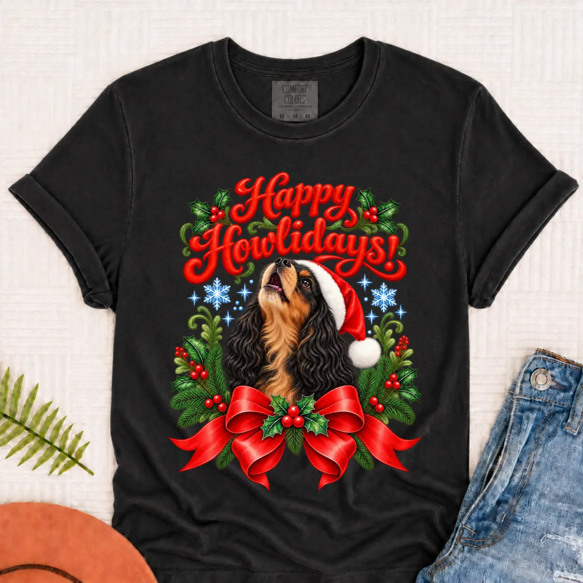 Custom Cavalier Christmas Howlidays Unisex TShirt Graphite