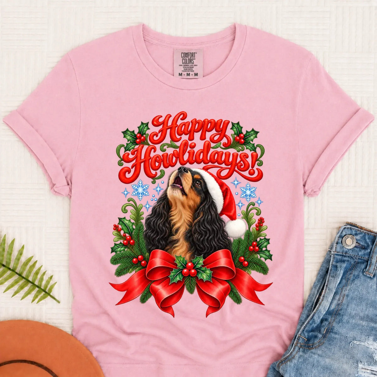 Custom Cavalier Christmas Howlidays Unisex TShirt Blossom