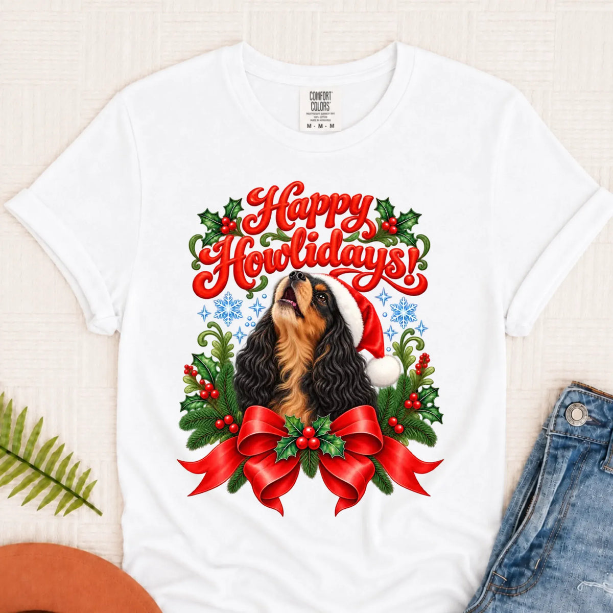 Custom Cavalier Christmas Howlidays Unisex TShirt White