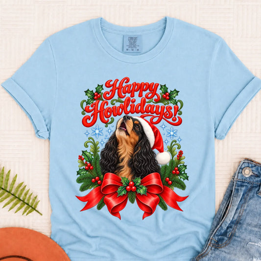 Custom Cavalier Christmas Howlidays Unisex TShirt Chambray