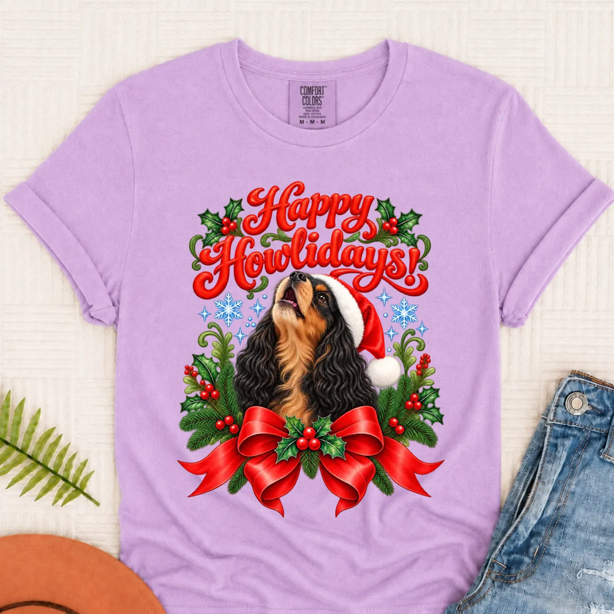 Custom Cavalier Christmas Howlidays Unisex TShirt Orchid