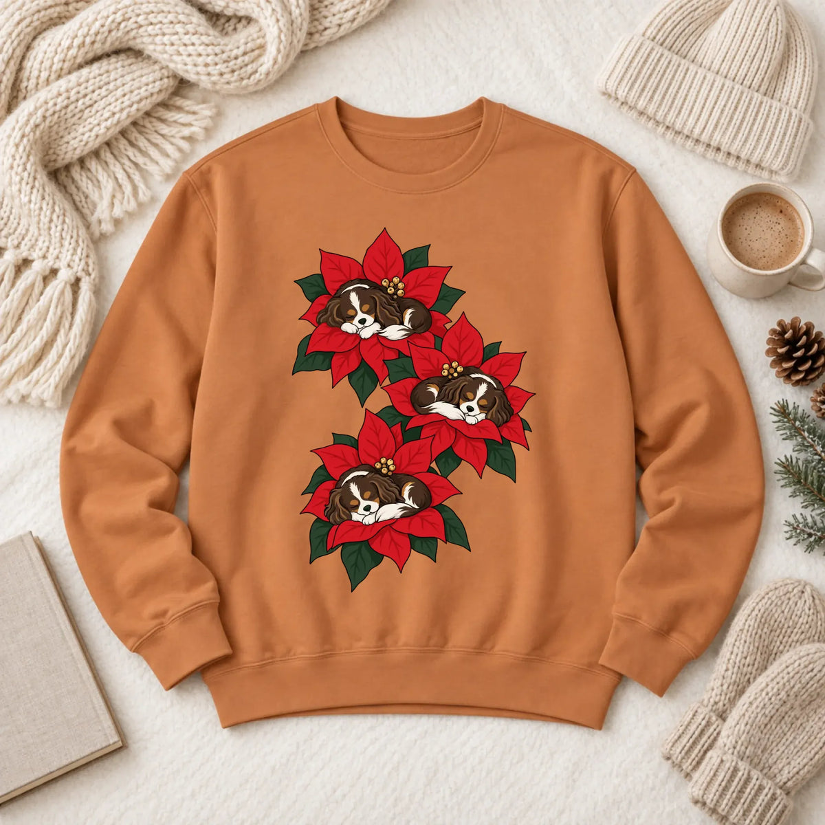 Custom Cavalier Christmas Poinsettias Unisex Sweatshirt Yam