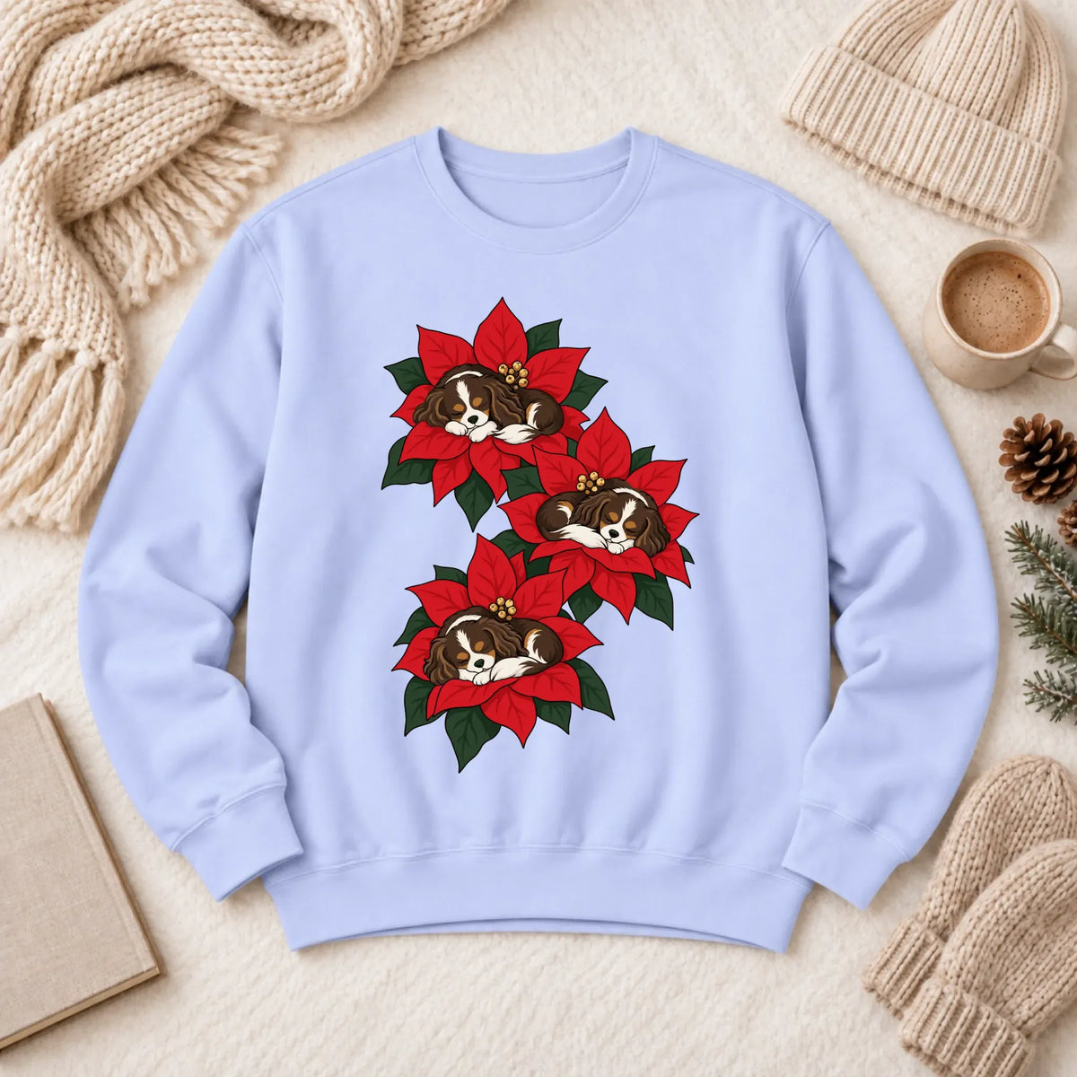 Custom Cavalier Christmas Poinsettias Unisex Sweatshirt Hydrangea