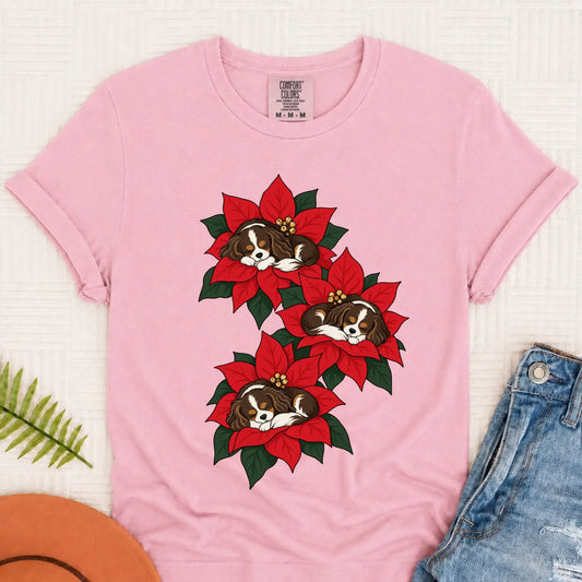 Custom Cavalier Christmas Poinsettias Unisex TShirt Blossom