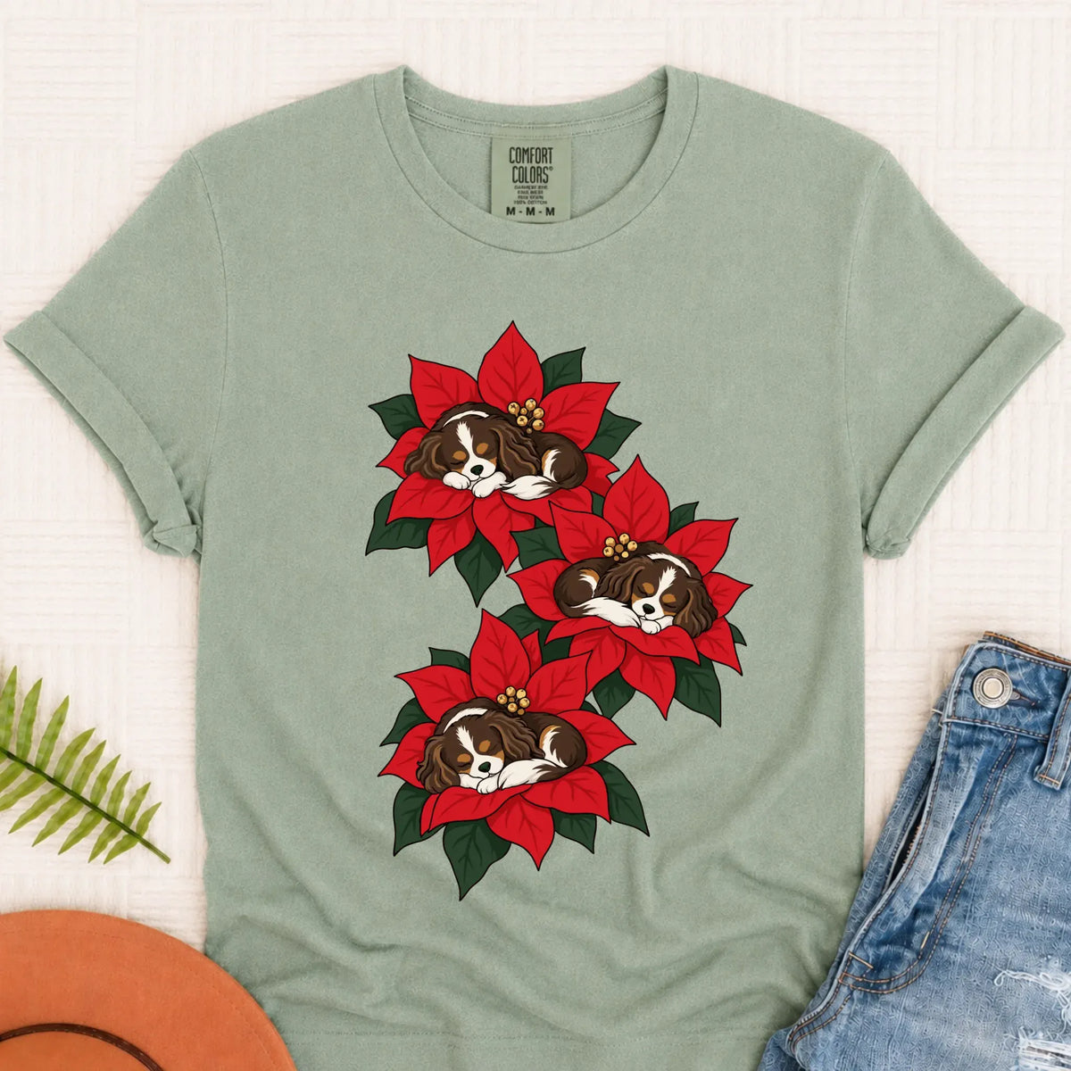 Custom Cavalier Christmas Poinsettias Unisex TShirt Bay