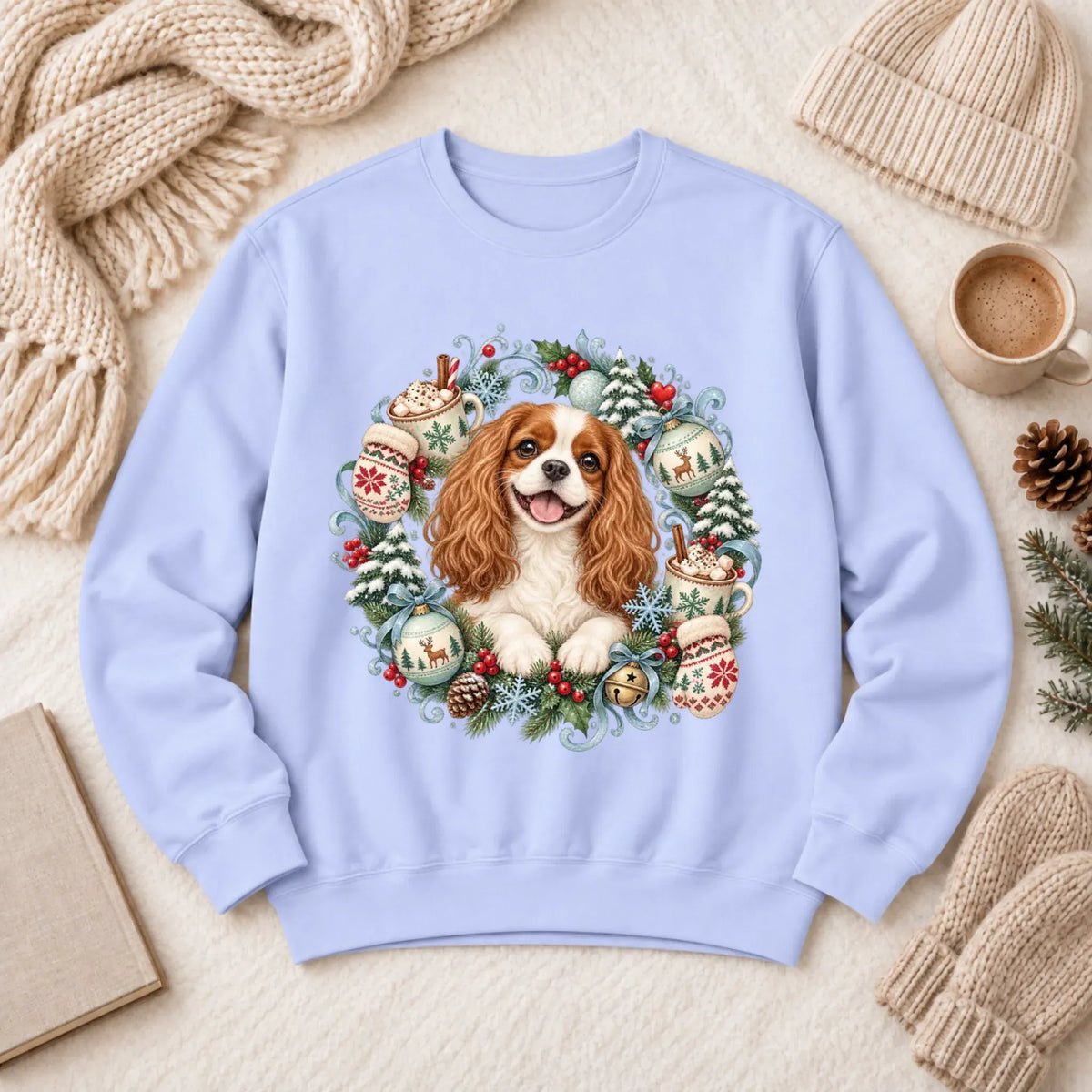 Custom Cavalier Christmas Wreath Unisex Sweatshirt Hydrangea