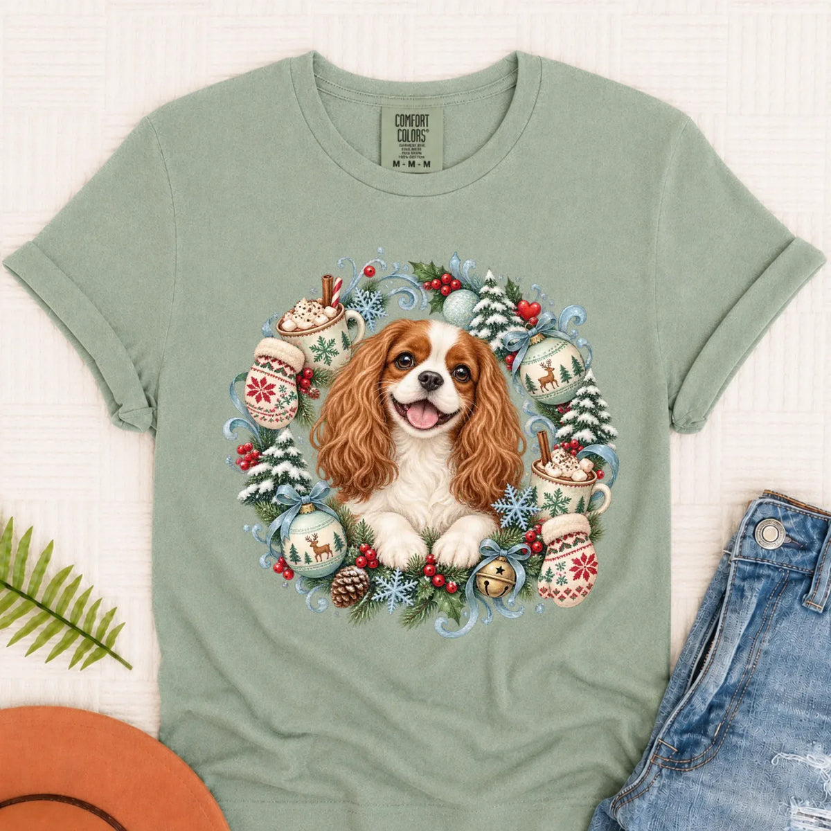 Custom Cavalier Christmas Wreath Unisex TShirt Bay