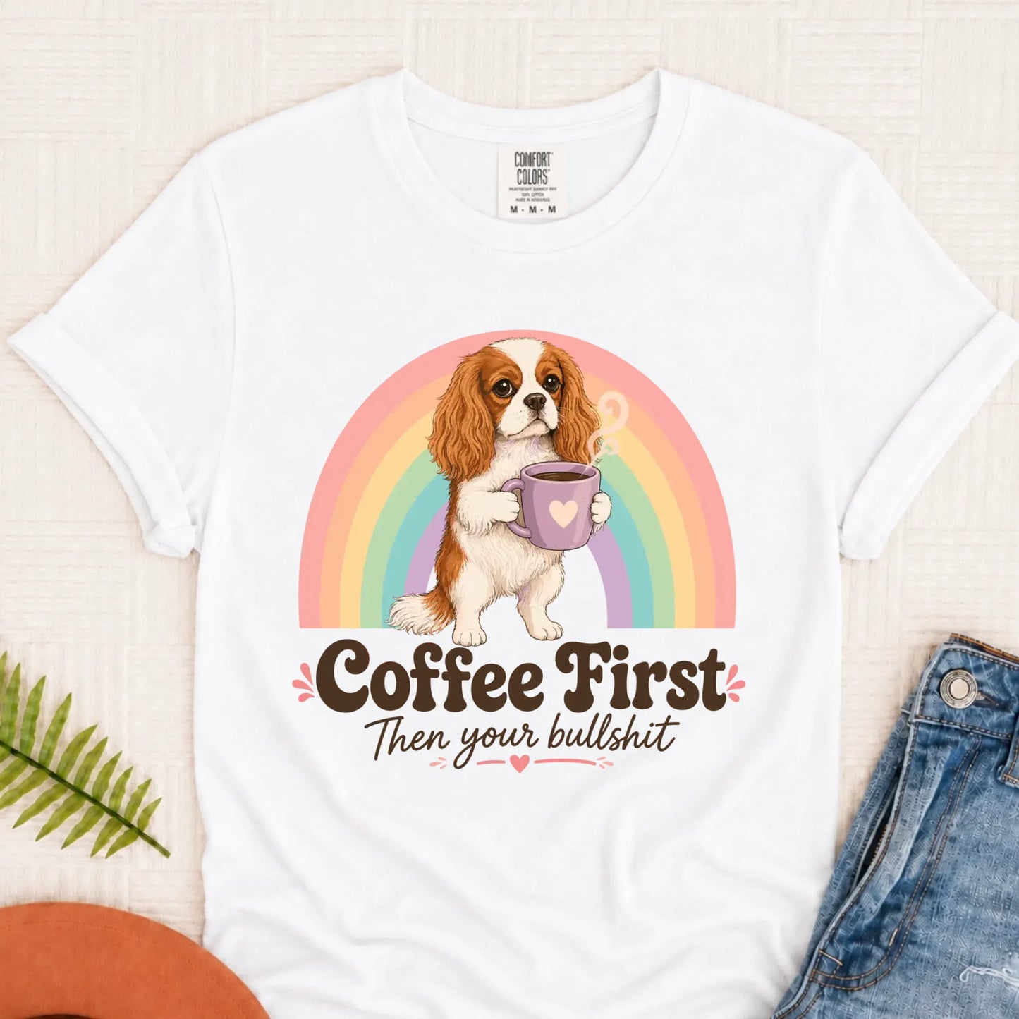 T-Shirt White / S Custom Cavalier Coffee First Unisex TShirt