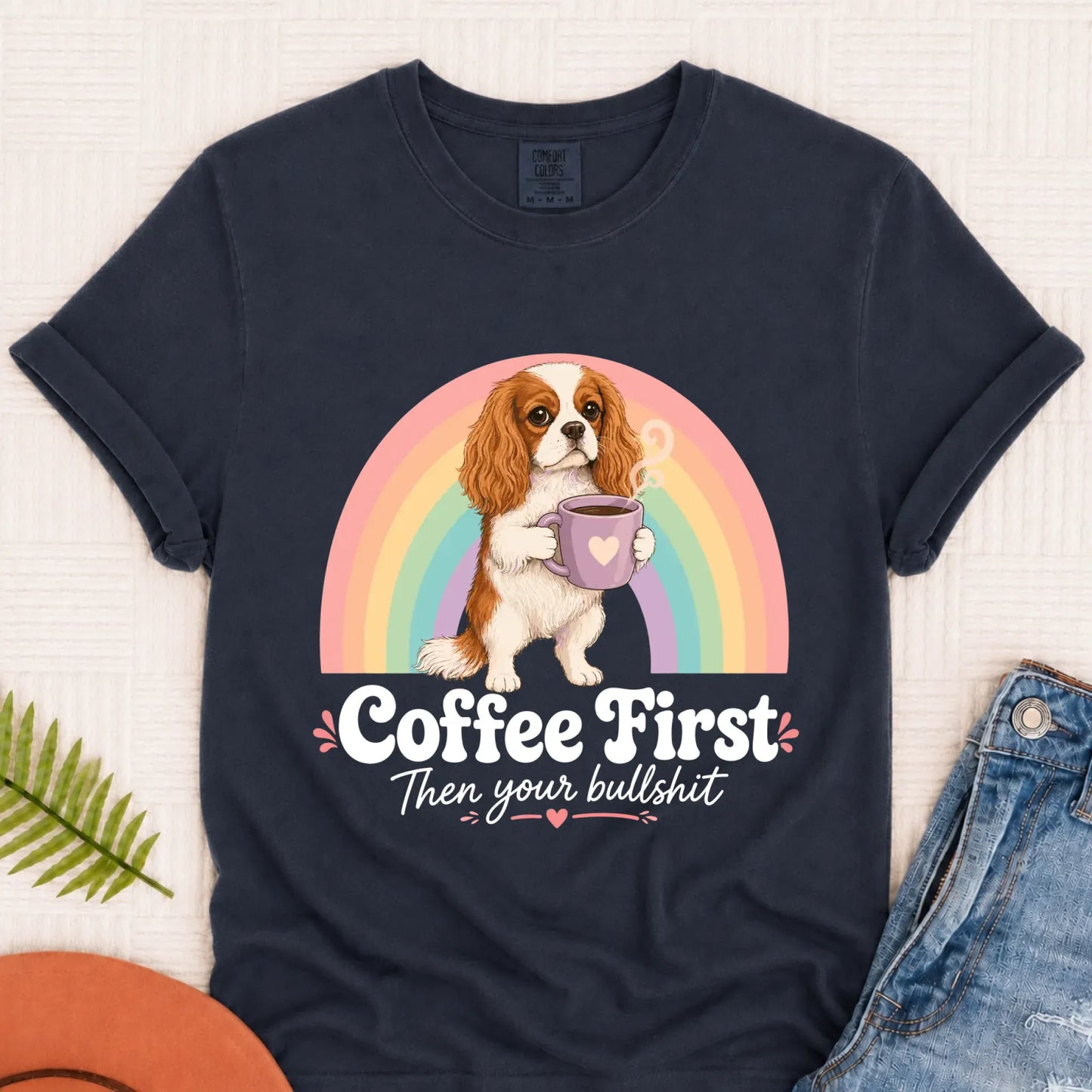 T-Shirt Navy / S Custom Cavalier Coffee First Unisex TShirt