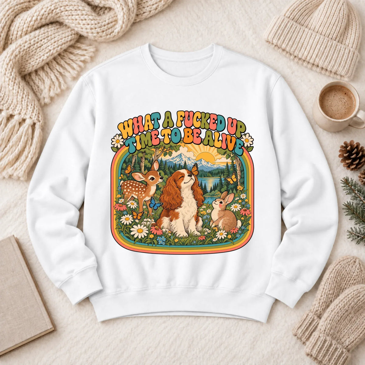 Custom Cavalier Crazy Time Funny Unisex Sweatshirt White