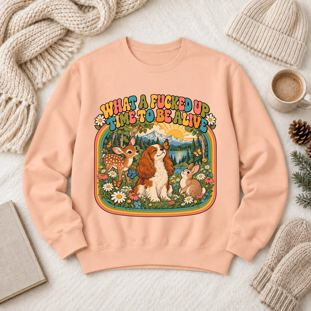 Custom Cavalier Crazy Time Funny Unisex Sweatshirt Peachy