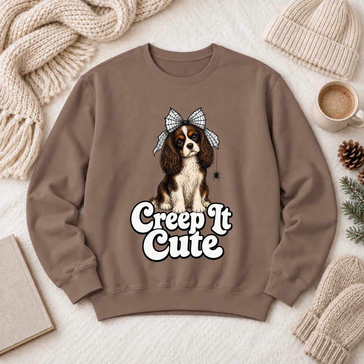 Custom Cavalier Cute Halloween Unisex Sweatshirt Espresso