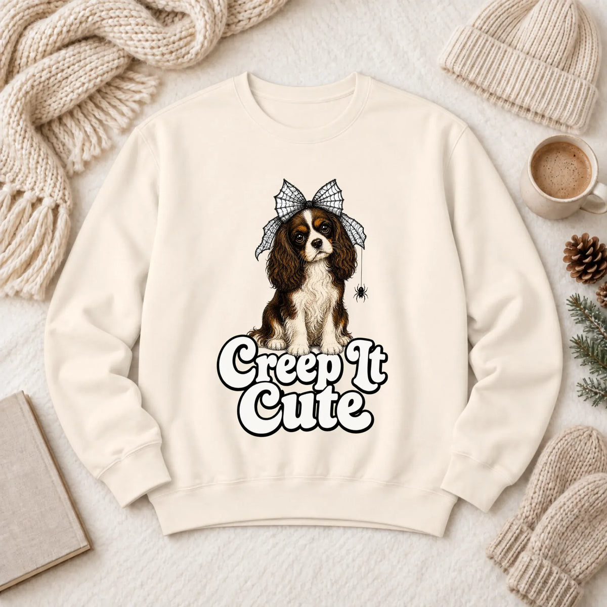 Custom Cavalier Cute Halloween Unisex Sweatshirt Ivory
