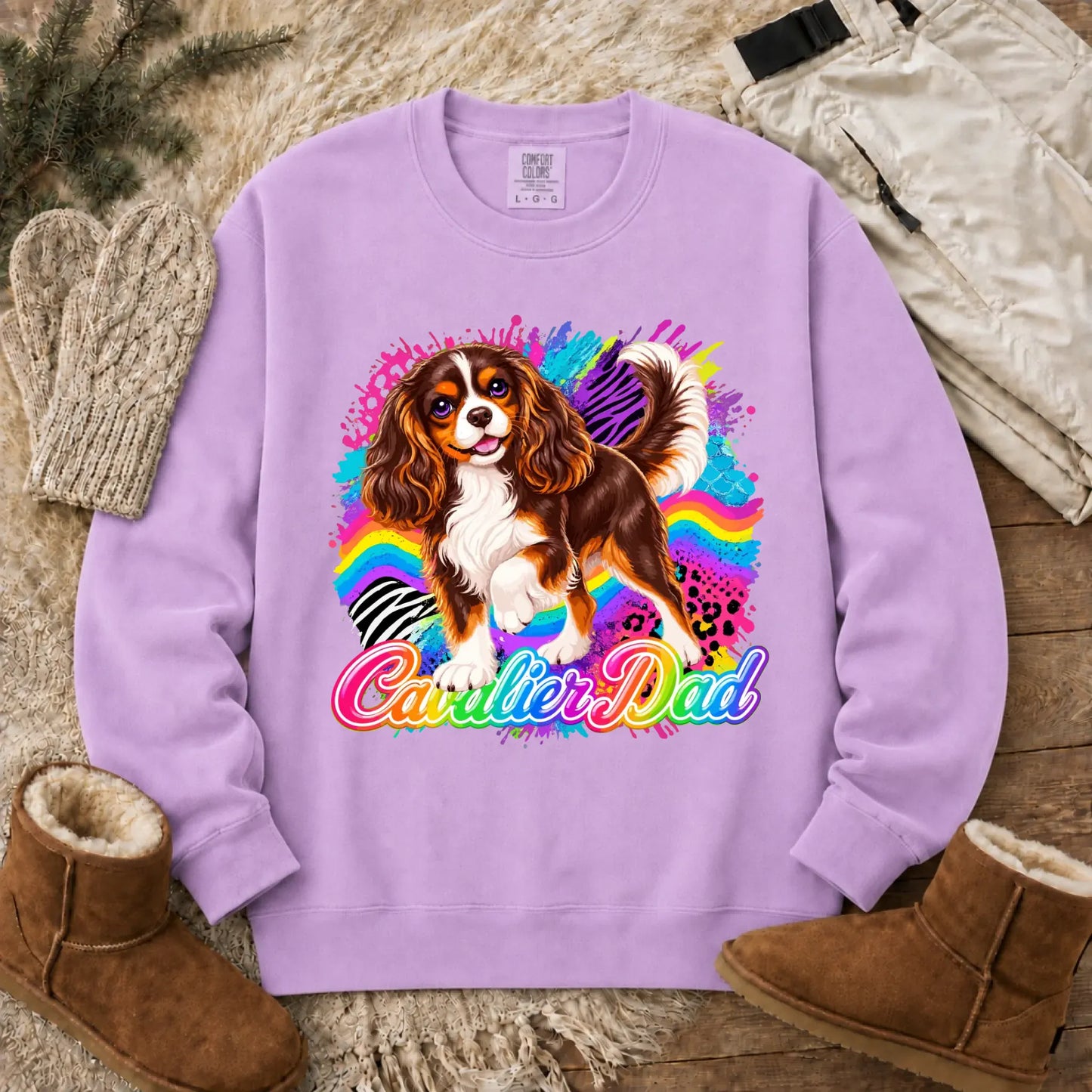 Custom Cavalier Dad Retro Neon Unisex Sweatshirt Orchid