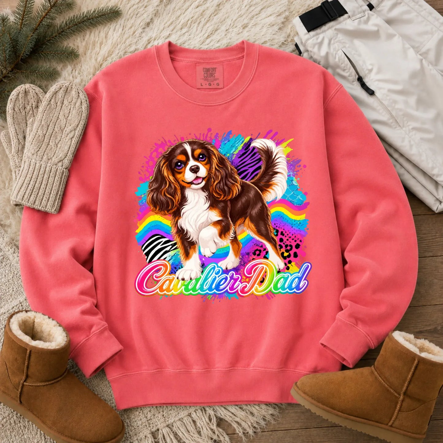 Custom Cavalier Dad Retro Neon Unisex Sweatshirt Watermelon