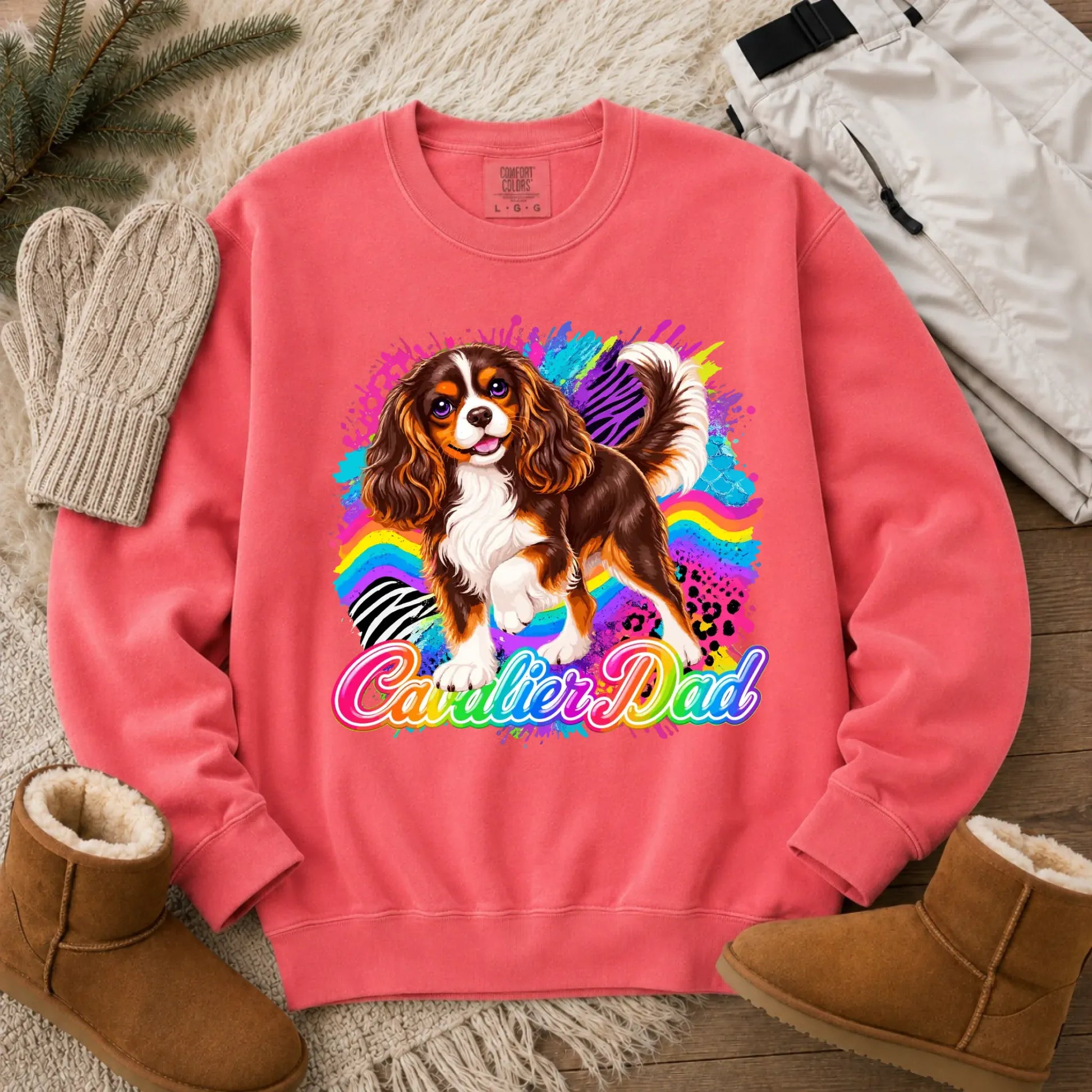 Custom Cavalier Dad Retro Neon Unisex Sweatshirt Watermelon