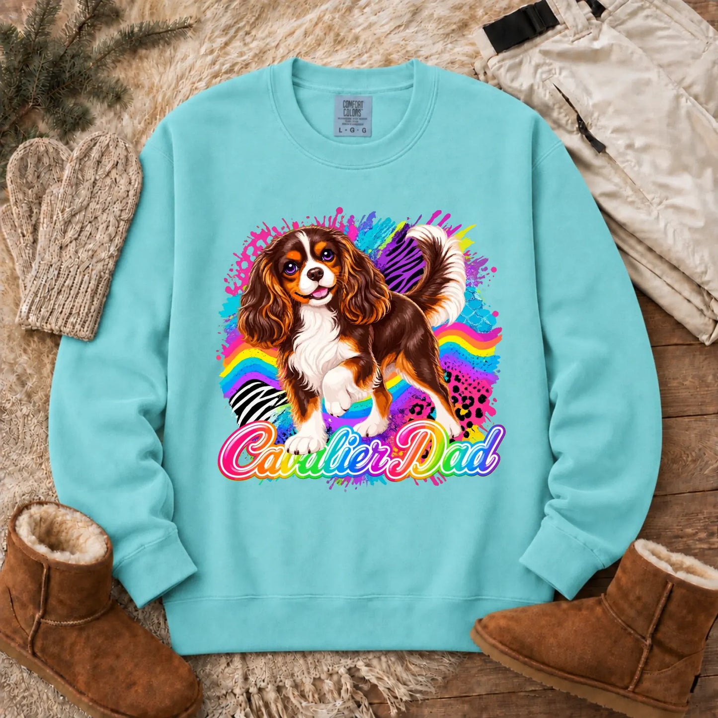 Custom Cavalier Dad Retro Neon Unisex Sweatshirt Chalky Mint