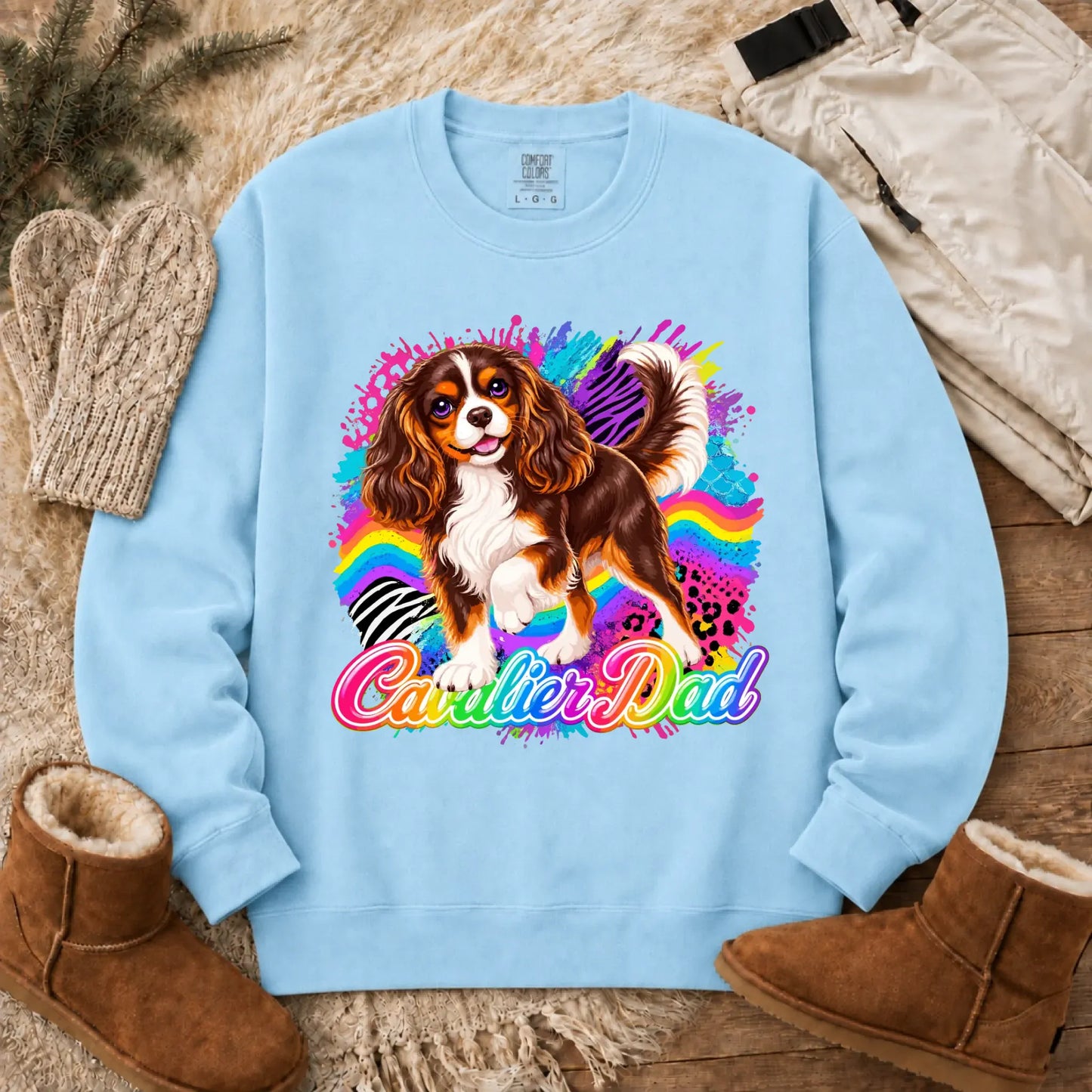 Custom Cavalier Dad Retro Neon Unisex Sweatshirt Chambray