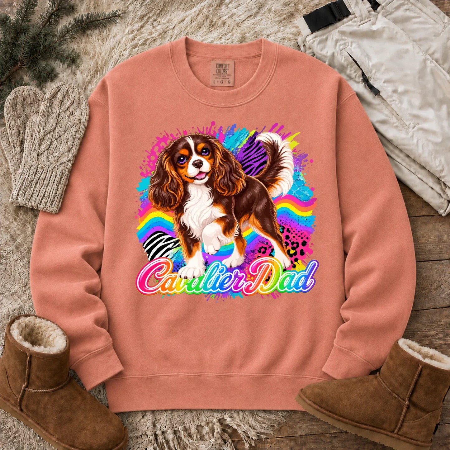 Custom Cavalier Dad Retro Neon Unisex Sweatshirt Terracotta
