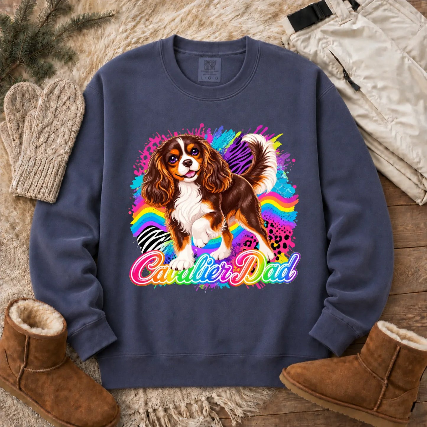 Custom Cavalier Dad Retro Neon Unisex Sweatshirt Denim