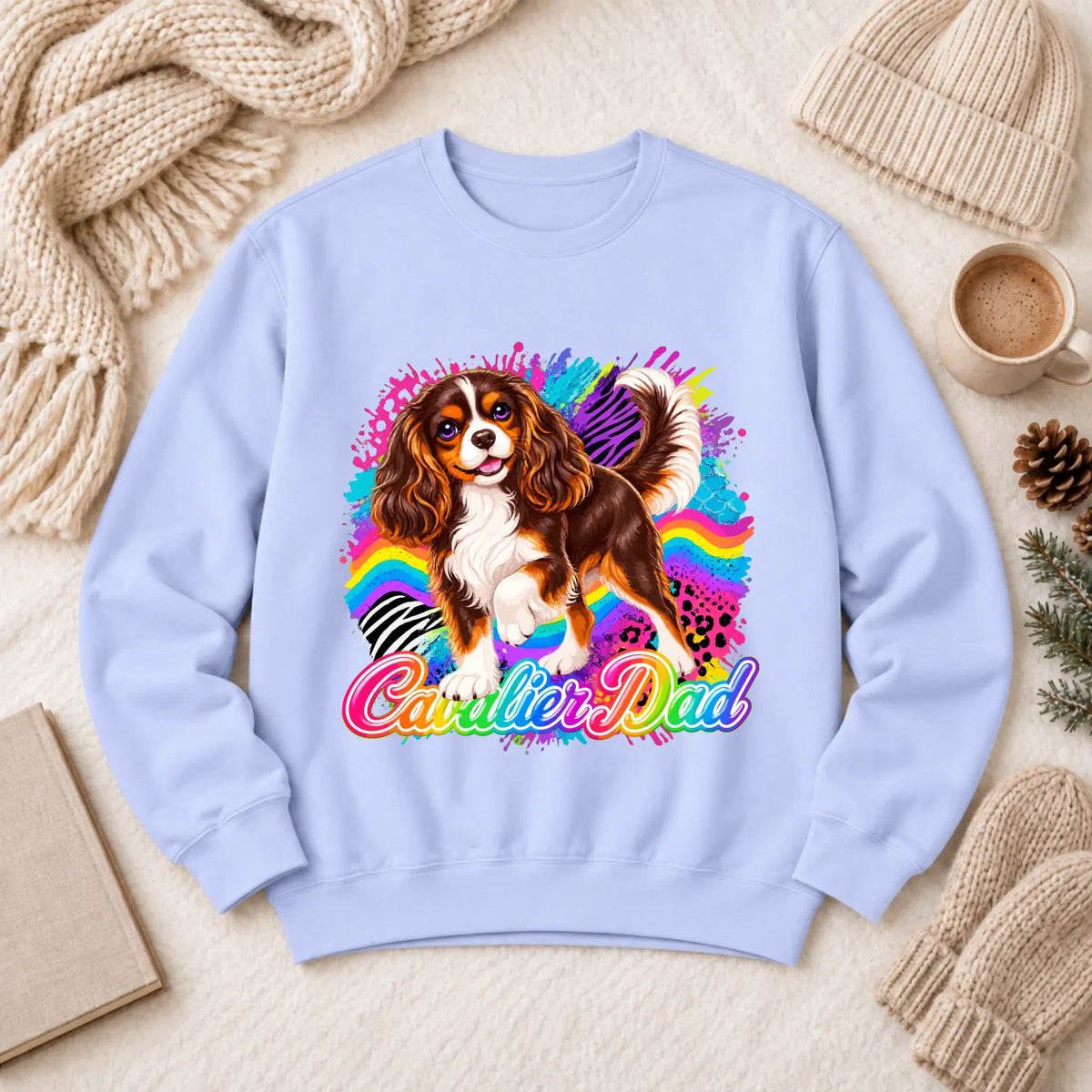 Custom Cavalier Dad Retro Neon Unisex Sweatshirt Hydrangea