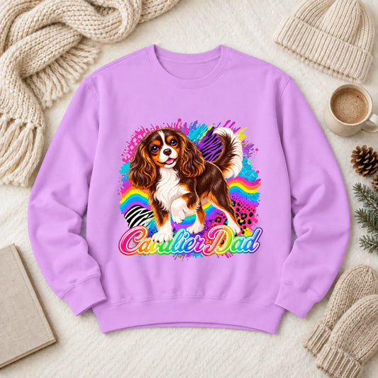 Custom Cavalier Dad Retro Neon Unisex Sweatshirt Neon Violet