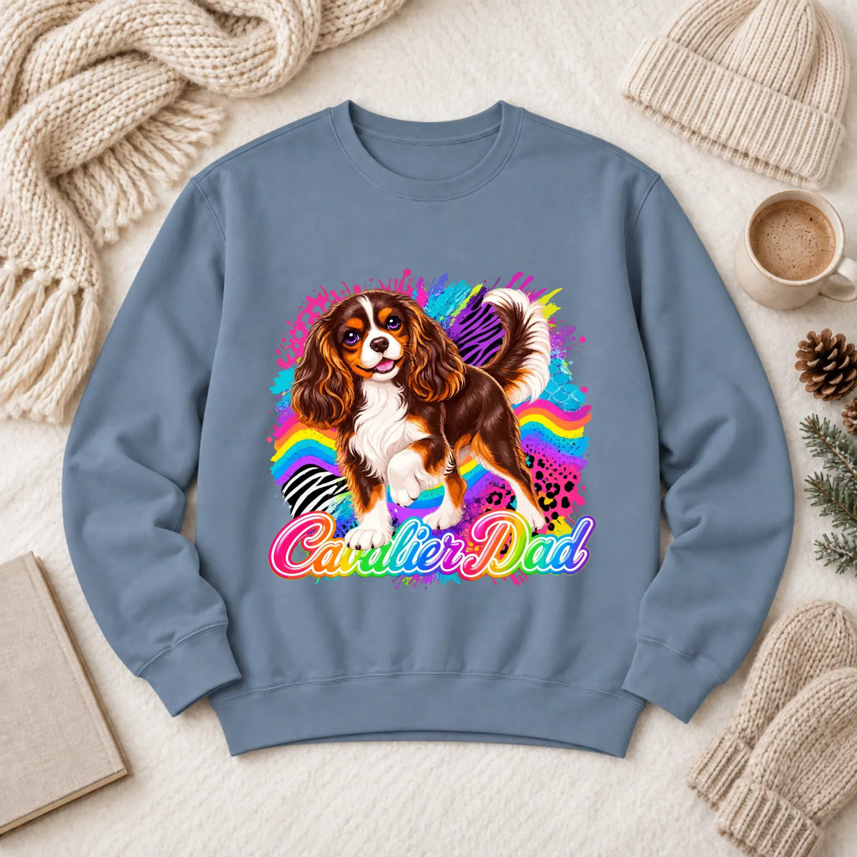 Custom Cavalier Dad Retro Neon Unisex Sweatshirt Blue Jean