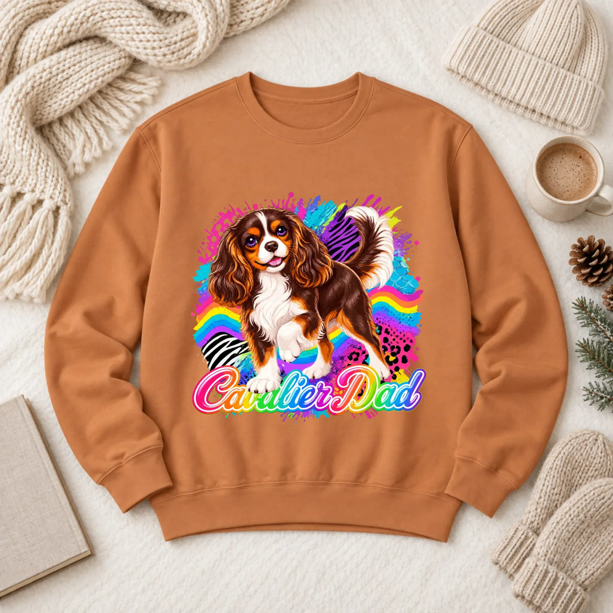 Custom Cavalier Dad Retro Neon Unisex Sweatshirt Yam