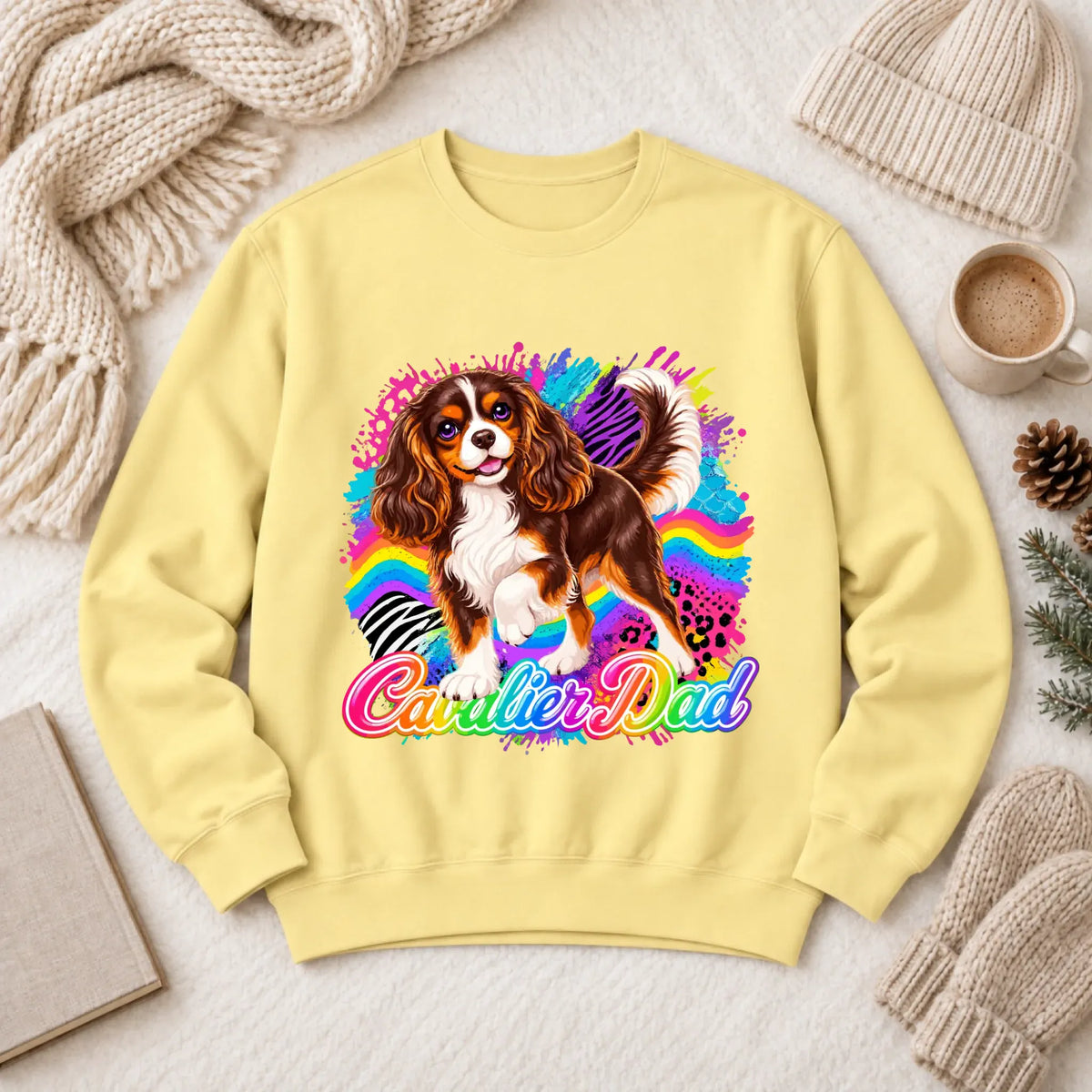 Custom Cavalier Dad Retro Neon Unisex Sweatshirt Butter