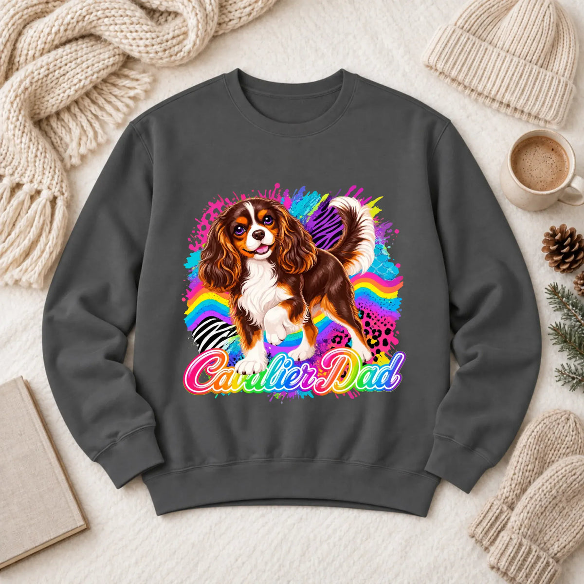 Custom Cavalier Dad Retro Neon Unisex Sweatshirt Pepper
