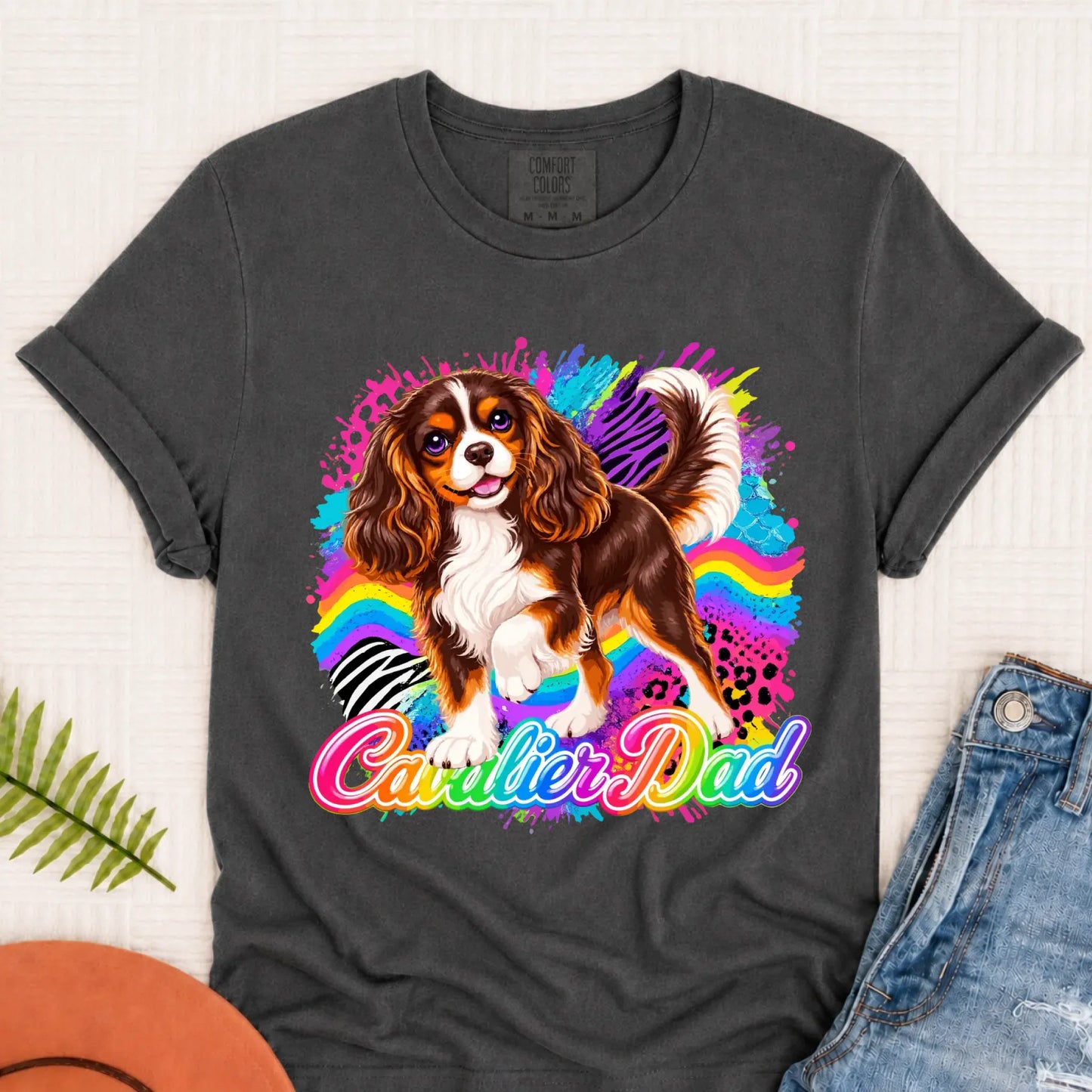 Custom Cavalier Dad Retro Neon Unisex Tshirt Pepper