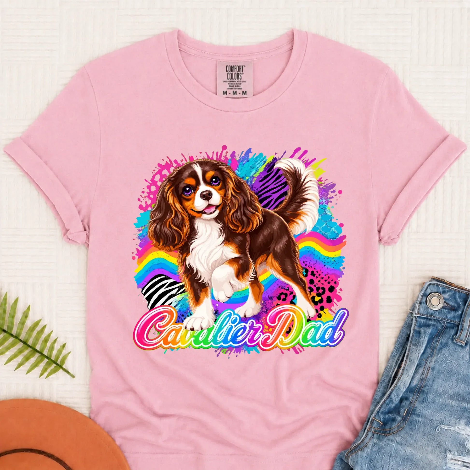 Custom Cavalier Dad Retro Neon Unisex Tshirt Blossom