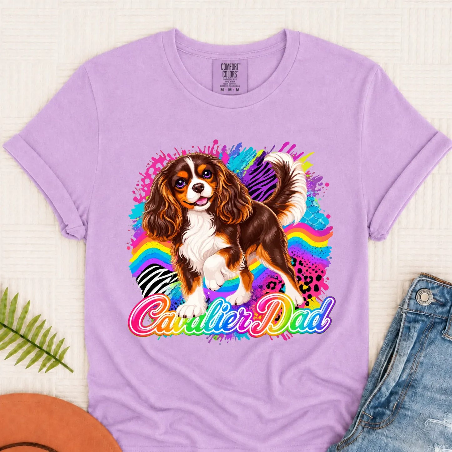 Custom Cavalier Dad Retro Neon Unisex Tshirt Orchid