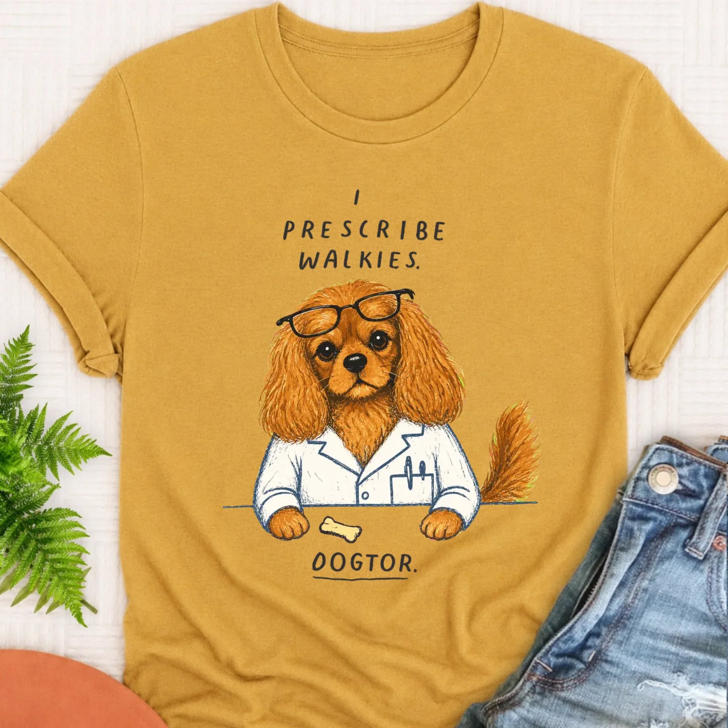 T-Shirt Mustard / S Custom Cavalier Doctor Walkies Unisex TShirt