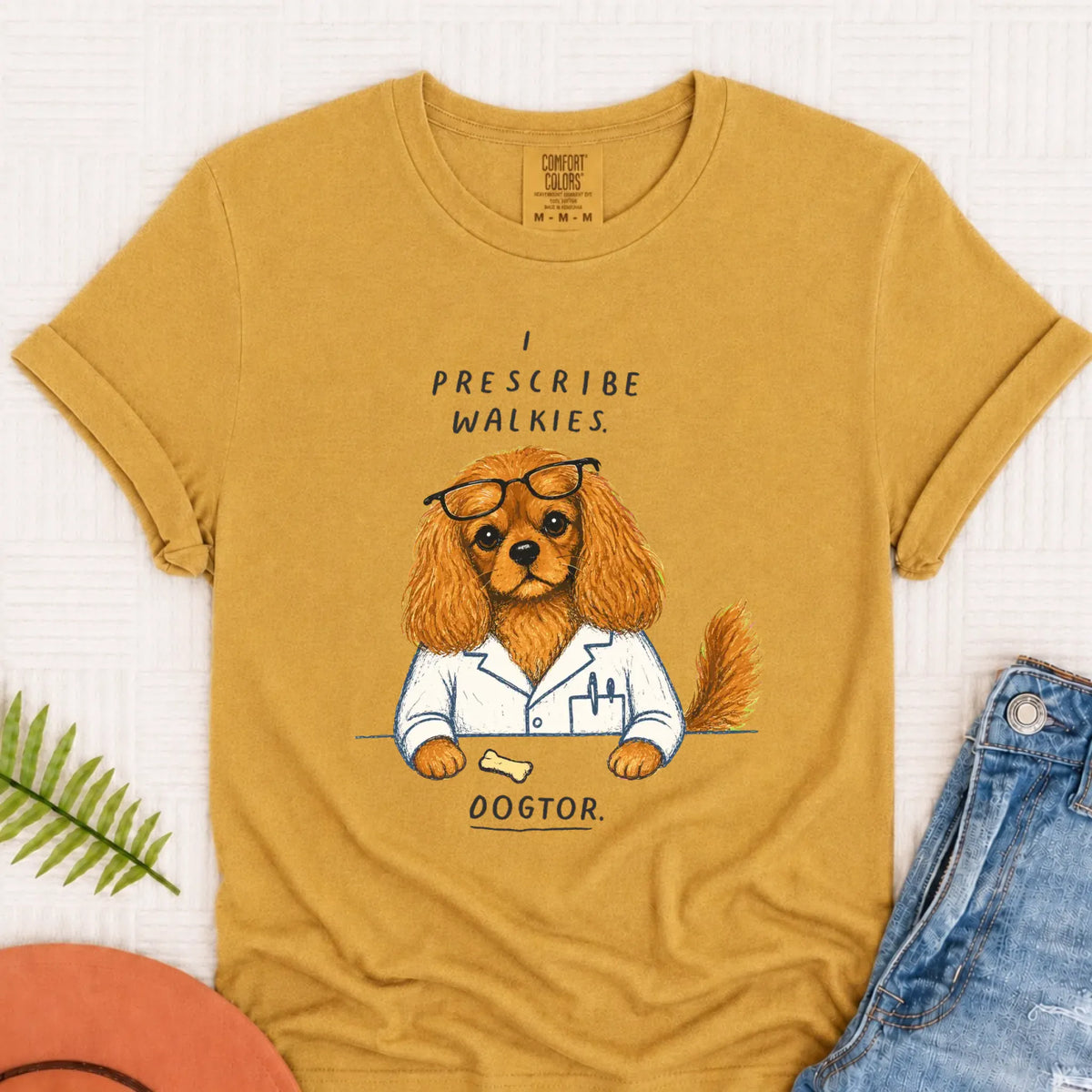 Custom Cavalier Doctor Walkies Unisex TShirt Mustard