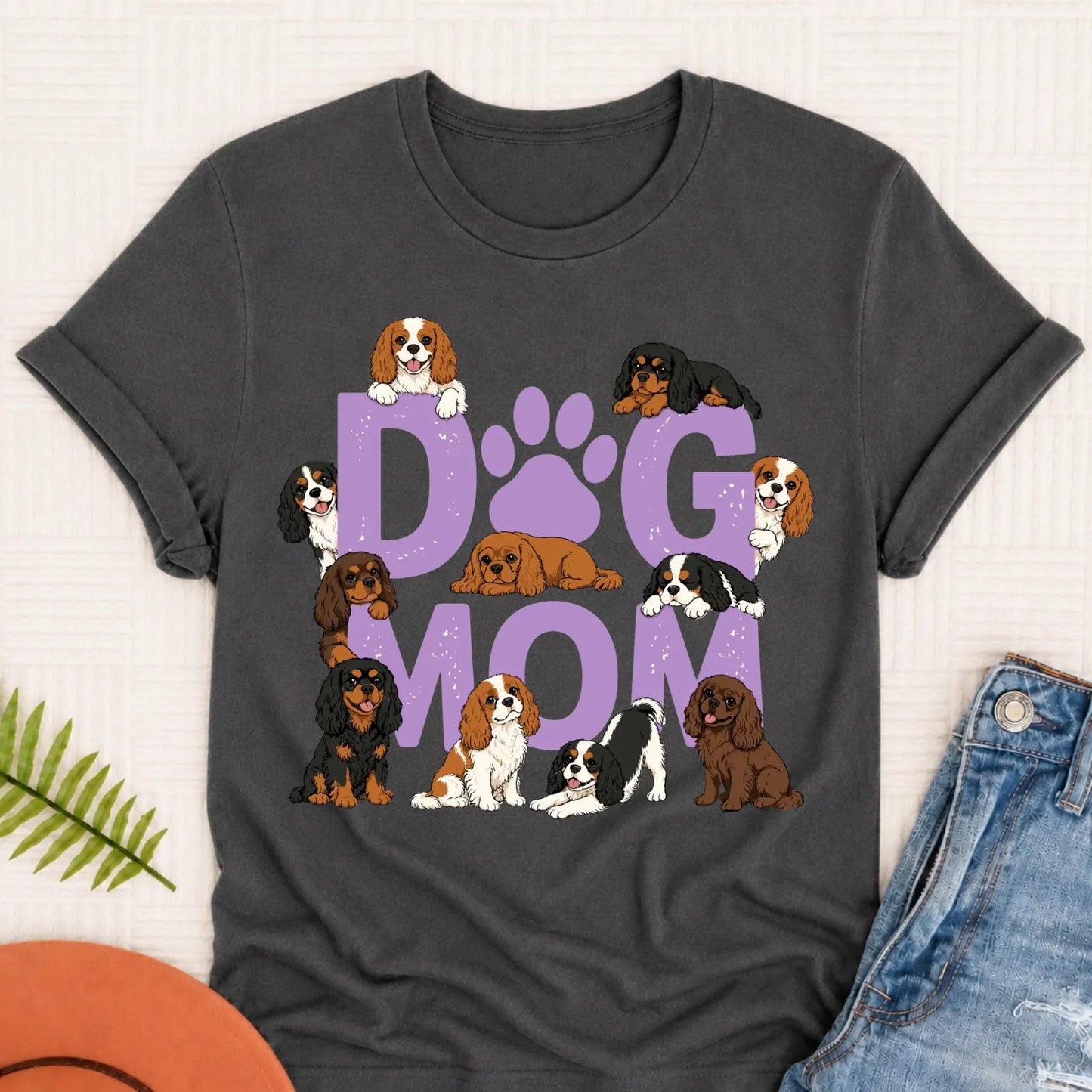 Custom Cavalier Dog Mom Unisex TShirt Pepper