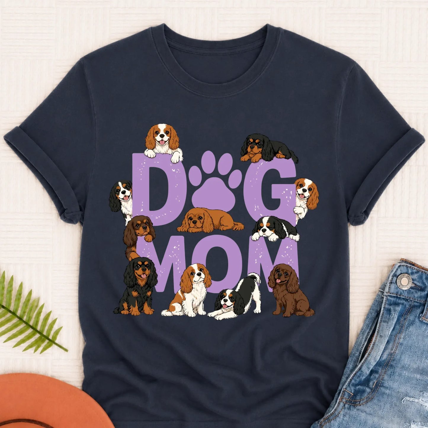 Custom Cavalier Dog Mom Unisex TShirt Navy