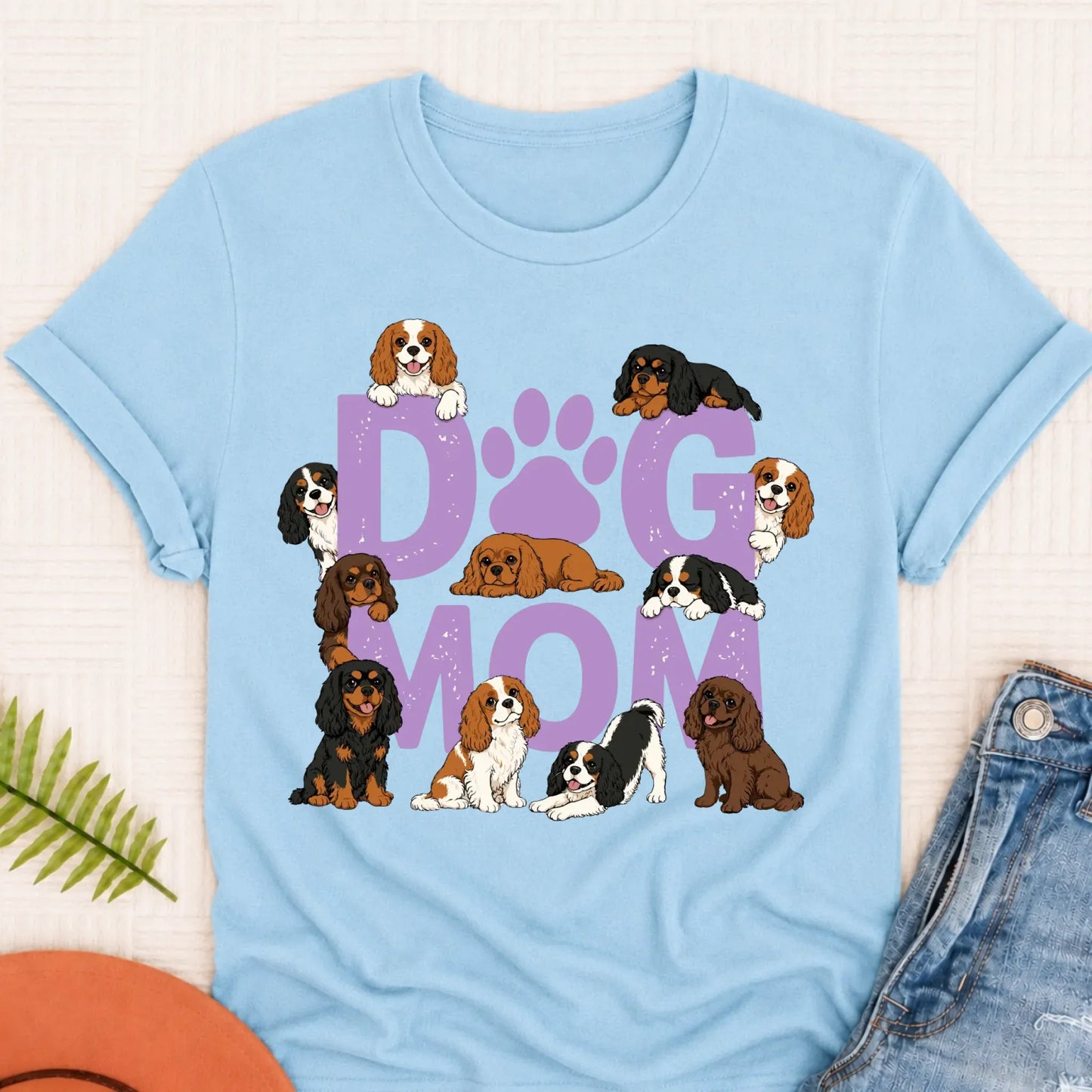 Custom Cavalier Dog Mom Unisex TShirt Chambray