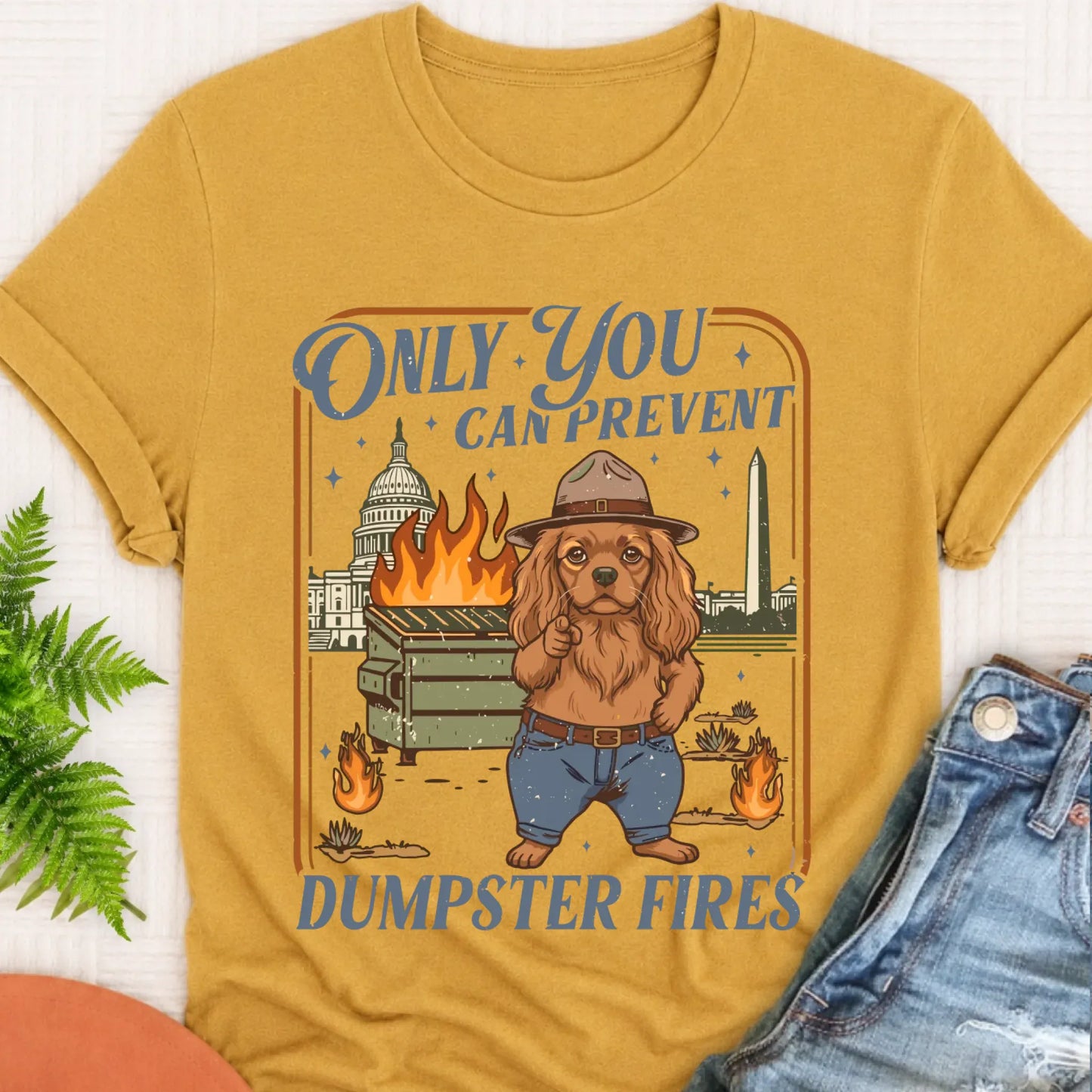 T-Shirt Mustard / S Custom Cavalier Dumpster Fires Unisex Tshirt