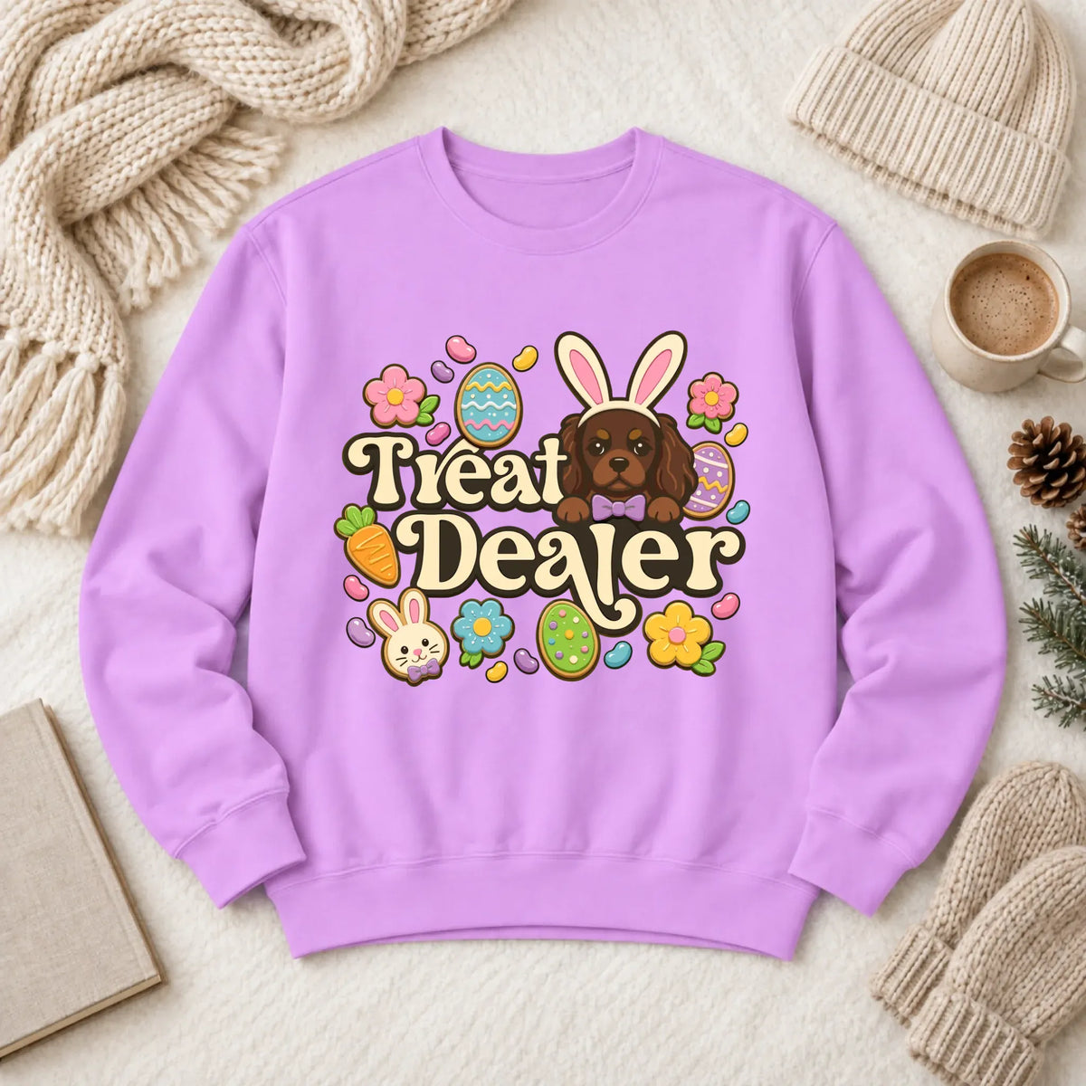 Custom Cavalier Easter Treat Dealer Unisex Sweatshirt Neon Violet