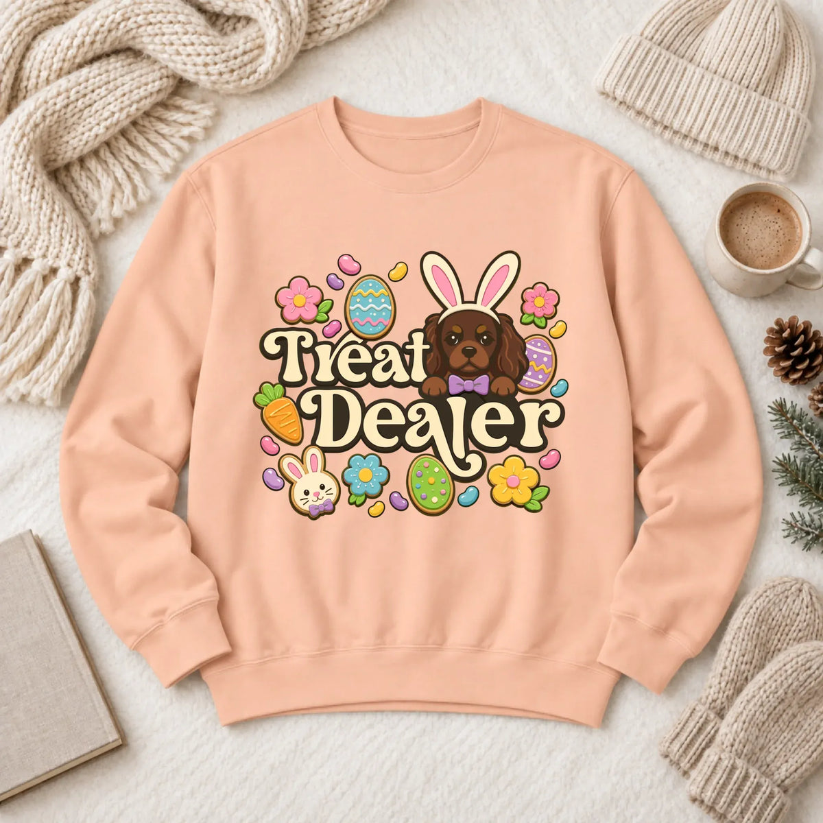 Custom Cavalier Easter Treat Dealer Unisex Sweatshirt Peachy