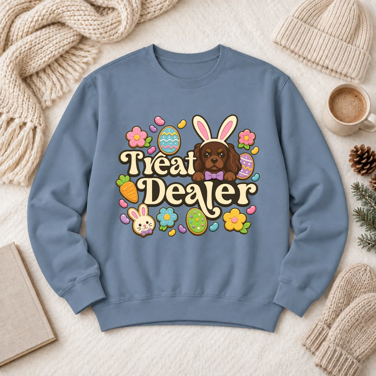 Custom Cavalier Easter Treat Dealer Unisex Sweatshirt Blue Jean