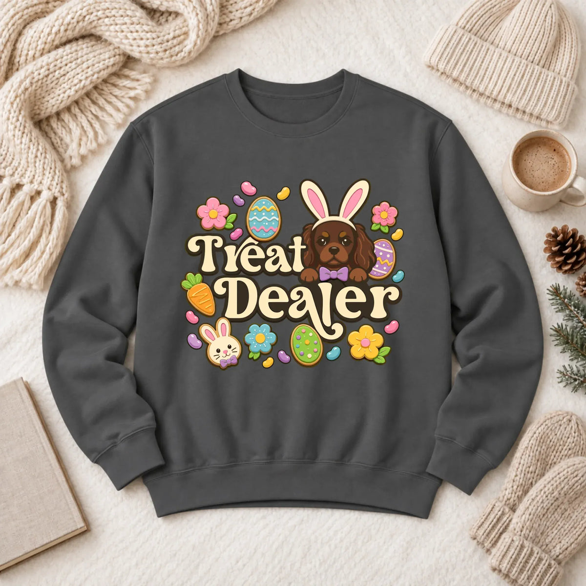 Custom Cavalier Easter Treat Dealer Unisex Sweatshirt Pepper